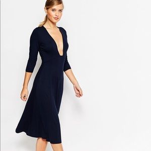 ASOS Plunge Midi Dress in Navy